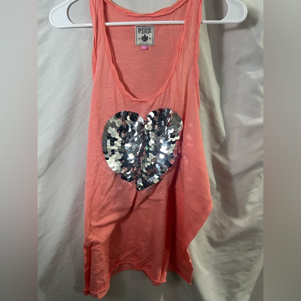 🌸 Victoria’s Secret PINK Bling Sequin Tank Top Pink/Silver Size M